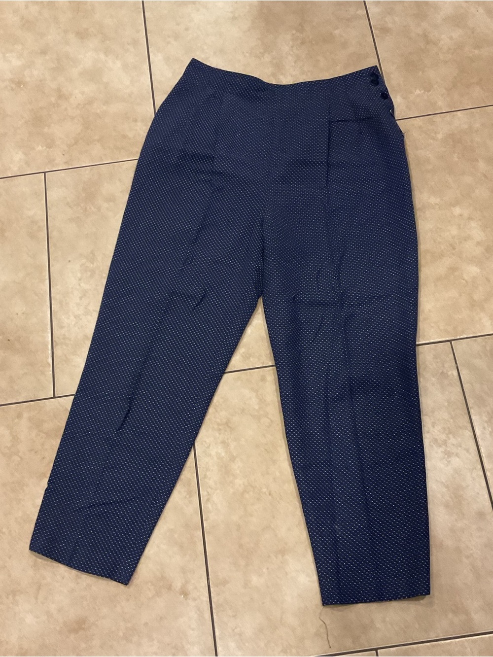 Vintage Women's Navy Microdot Tapered Dress Pants Petite